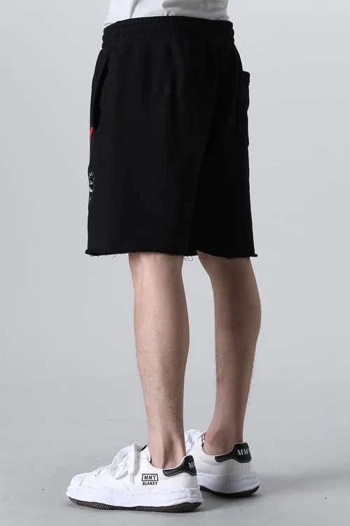 SAINT Mxxxxxx 'SAINT' SWEAT SHORTS/GRY/BLK embroidered SAINT LOGO basic shorts, distressed gray/washed black S-XL, four needles and six threads throughout, produced by a major domestic factory, imported Tajima machine embroidery, washed and distressed, original version